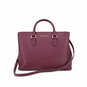 Michael Kors Plum Saffiano Leather Satchel Crossbody Bag Gold Hardware